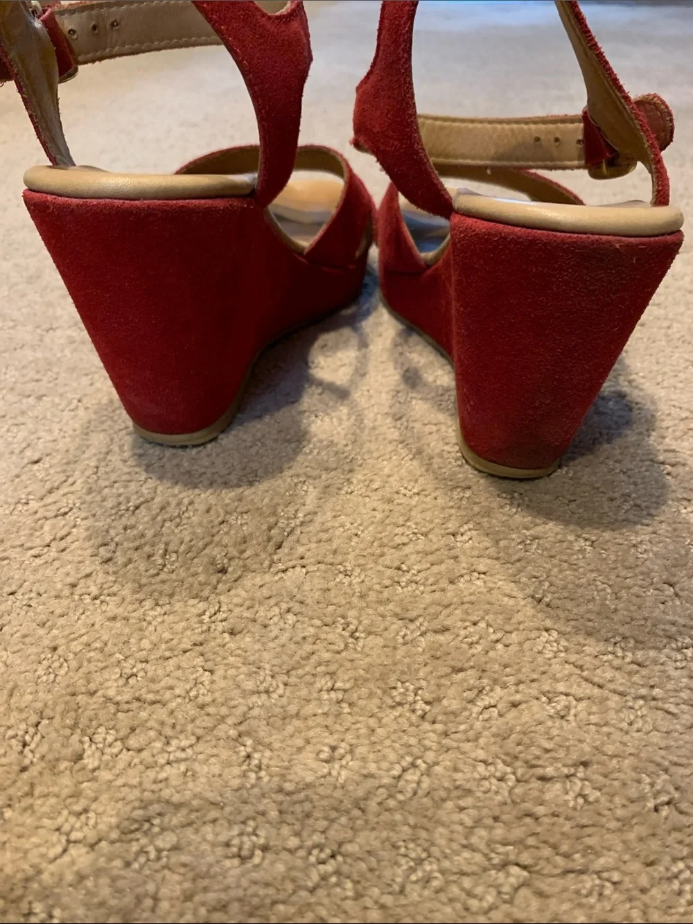 Garnet Hill Red Suede Crisscross Ankle Strap Wedge Sandals
